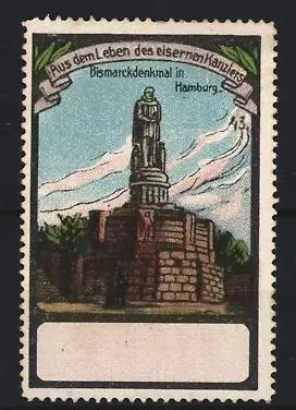 Reklamemarke Hamburg, Bismarckdenkmal, Statue des eisernen Kanzlers Bismarck
