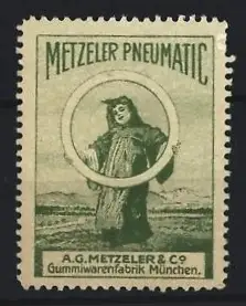 Reklamemarke München, Metzeler Pneumatic, Münchner Kindl mit Reifen