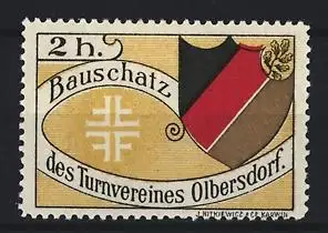 Reklamemarke Olbersdorf, Bauschatz des Turnvereines, Wappen mit Eichenblatt