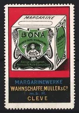 Reklamemarke Cleve, Wahnschaffe Muller & Co. Bona Margarine, Margarinewürfel