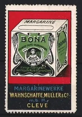 Reklamemarke Cleve, Margarinewerke Wahnschaffe, Muller & Co., Margarine-Verpackung