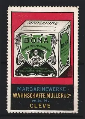 Reklamemarke Cleve, Wahnschaffe Muller & Co. Bona Margarine, Margarineverpackung