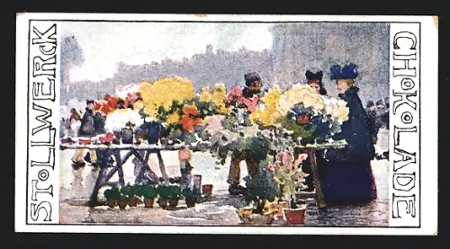 Sammelbild Stollwerk Schokolade, Frauen auf dem Blumenmarkt