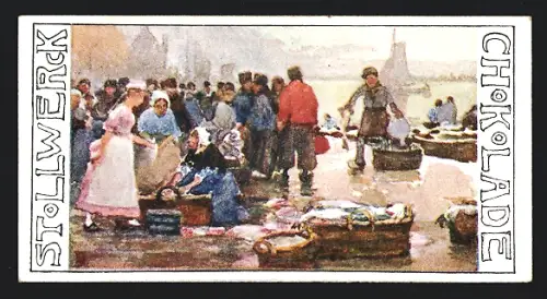 Sammelbild Köln, Stollwerk Schokolade, Personen auf dem Fischmarkt