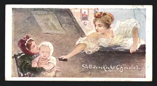 Sammelbild Stollwerk`sche Schokolade, Frau gibt Waisen Schokolade