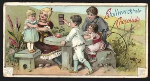 Sammelbild Stollwerk`sche Schokolade, Kinder mit Schokoladentafel