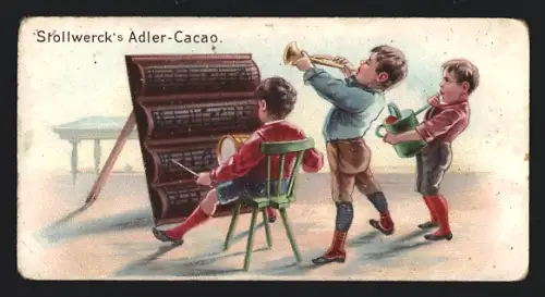 Sammelbild Köln, Stollwerks Adler-Cacao, Musikanten mit Noten auf Schokolade