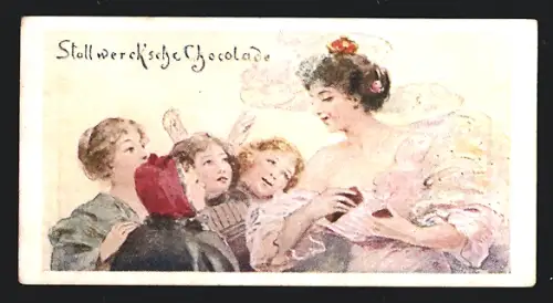 Sammelbild Stollwerk`sche Schokolade, Dame mit Kindern und Schokolade