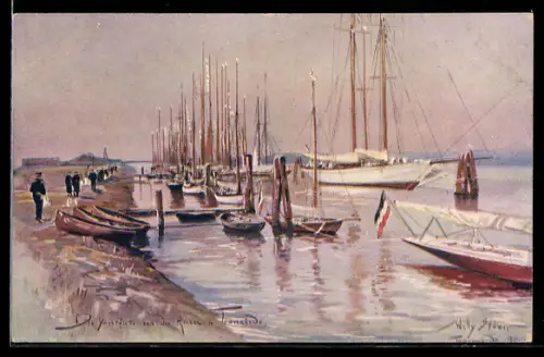 Künstler-AK Willy Stoewer: Travemünde, Yachtflotte nach dem Rennen