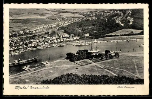 AK Travemünde, Hafenansicht aus der Vogelschau