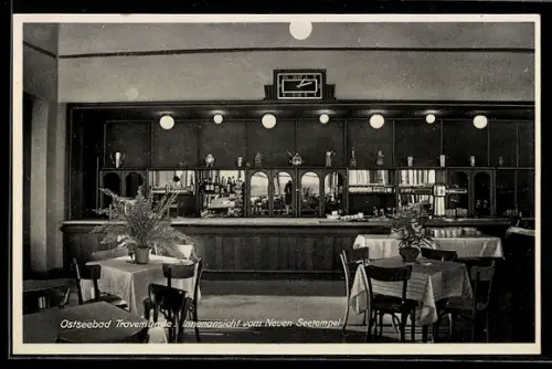 AK Travemünde, Innenansicht vom Café Neuer Seetempel, Bes. Karl Schickedanz