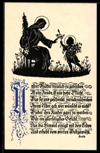 AK Mädchen schenkt Mutter Blumen, Heiligenschein, Muttertag