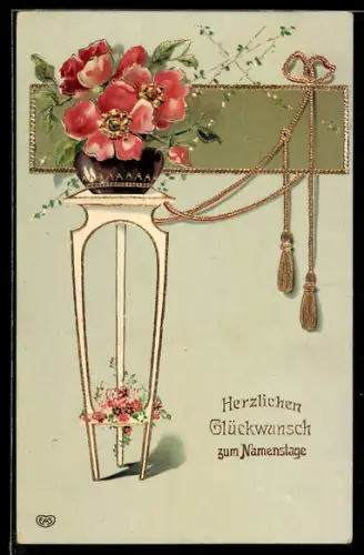 AK Blumen in einem Topf mit Kordeln, Namenstag