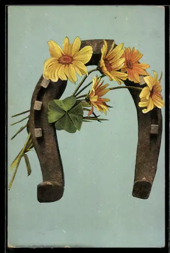 AK Hufeisen mit gelben Blüten und Klee