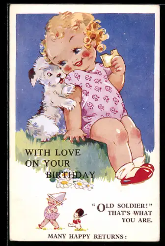 AK Kleinkind mit Hund, Geburtstag