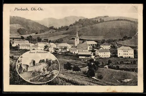 AK Pierbach /Ob. Öst., Ortspanorama mit Kirche, Ruine Ruttenstein