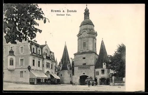 AK Krems a. Donau, Steiner Tor mit Cafe Stadtpark