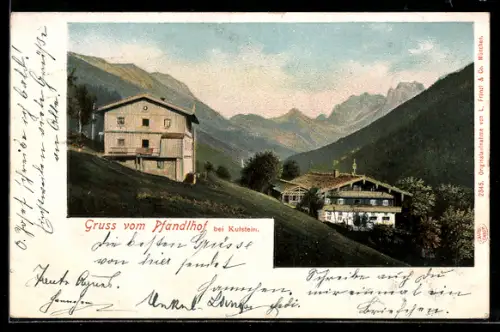 AK Kufstein, Gasthof Pfandlhof mit Gebirgspanorama
