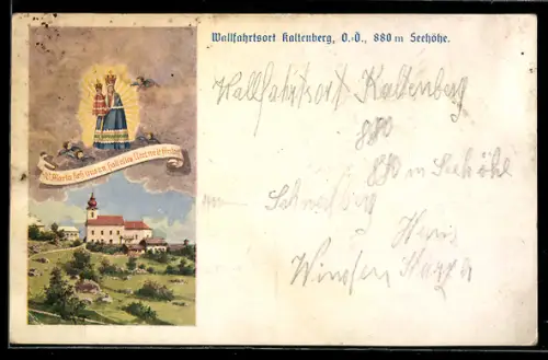 Künstler-AK Kaltenberg /O.Ö., Wallfahrtsort mit Kirche u. Gnadenbild