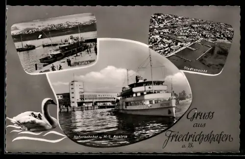 AK Friedrichshafen, Passagierschiff M.S. Austria bei Auslaufen aus dem Hafen