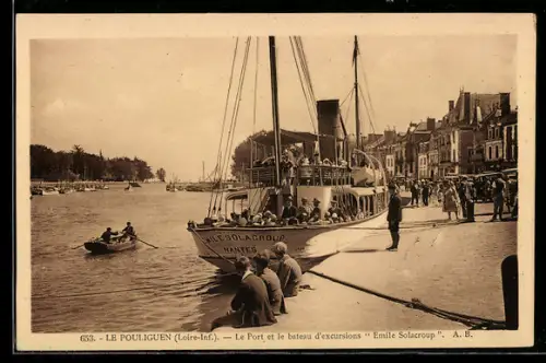 AK Le Pouliguen /Loire-Inf., Passagierschiff Emile Solacroup aus Nantes an der Kaimauer festgemacht