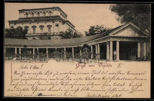 AK Teplitz, Blick auf das Theater und Wandelbahn