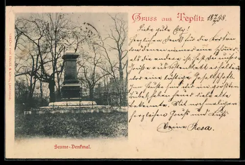 AK Teplitz, das Senme-Denkmal