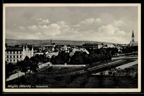 AK Müglitz / March, Teilansicht des Ortes mit Kirche