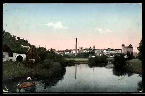 AK Mlada Boleslav, Flusspartie mit Blick zum Ort
