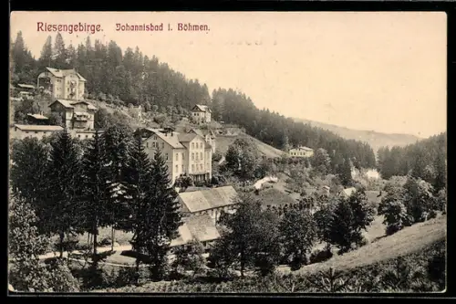 AK Johannisbad i. Böhmen, Blick auf die Wohnhäuser