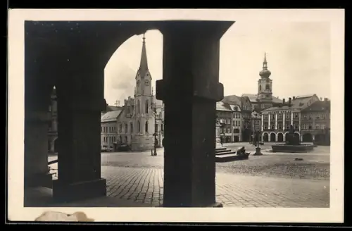 AK Trautenau, Marktplatz mit Kirche