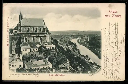 AK Znaim, das Thayathal mit Burg