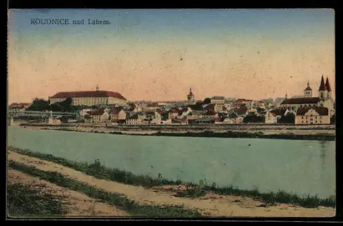 AK Roudnice nad Labem, Blick über den Fluss nach dem Ort