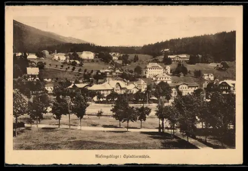 AK Spindelmühle / Spindleruv Mlyn, Ortsansicht vom Hügel aus
