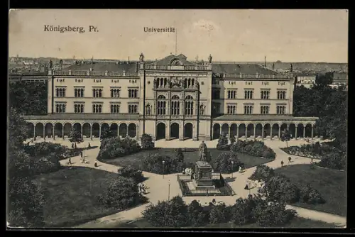 AK Königsberg i. Pr., die Universität mit Reiterdenkmal