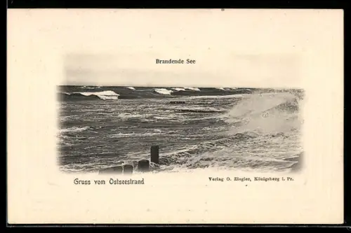 AK Cranz, Brandende See am Ostseestrand
