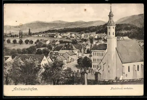 AK Antiesenhofen, Ortspanorama mit Kirche