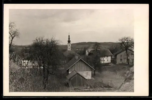 Foto-AK Schildorn, Ortspartie mit Blick auf die Kirche