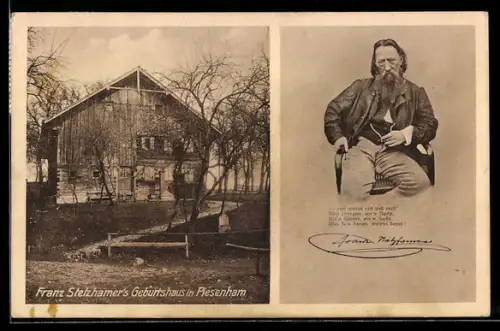AK Piesenham, Franz Stelzhamer's Geburtshaus und Prtrait