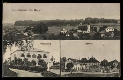 AK Peterskirchen, Teilansicht mit Kirche, Volksschule, Pfarrhof