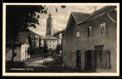 AK Lambrechten, Kirche mit Strassenpartie