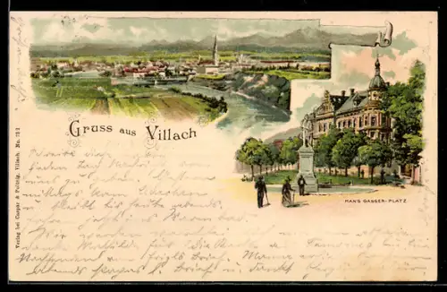 Lithographie Villach, Hans Gasser-Platz, Ortsansicht