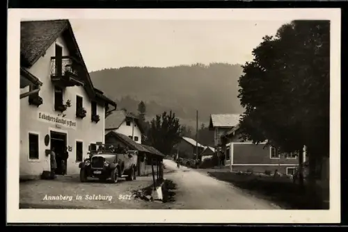 AK Annaberg in Salzburg, Labachers Gasthof zur Post, Kraftpostwagen