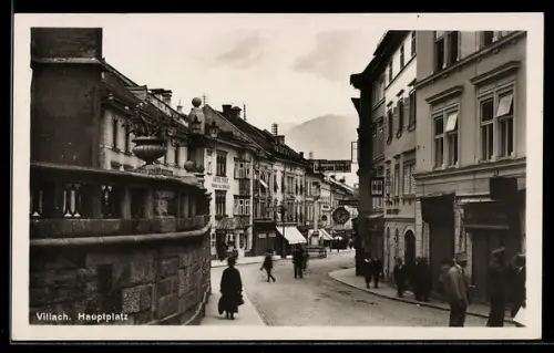 AK Villach, Hauptplatz, Strassenpartie mit Mauer
