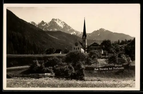 AK Nassereith, Dormitz, Kirche u. Häuser vor Bergpanorama