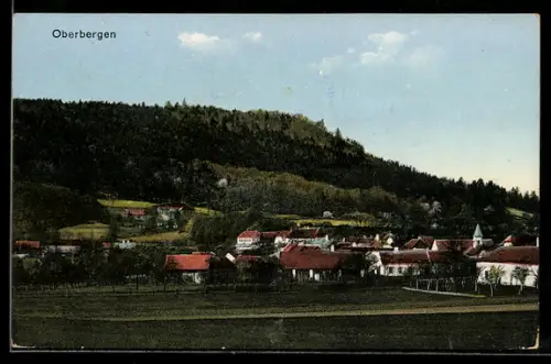 AK Bergern im Dunkelsteinerwald, Oberbergern bei Krems, Ortspanorama mit Kirche