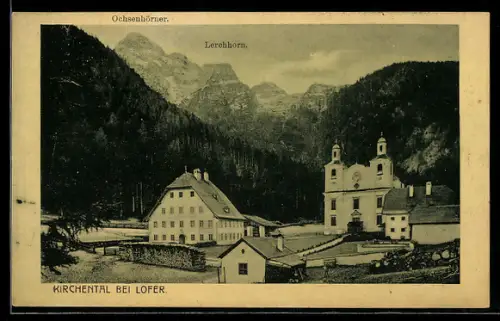 AK St. Martin bei Lofer, Kirchental, Wallfahrtsort mit Ochsenhörner u. Lerchhorn
