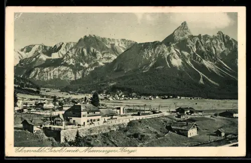 AK Ehrwald /Tirol, Ortspanorama mit Mieminger Bergen