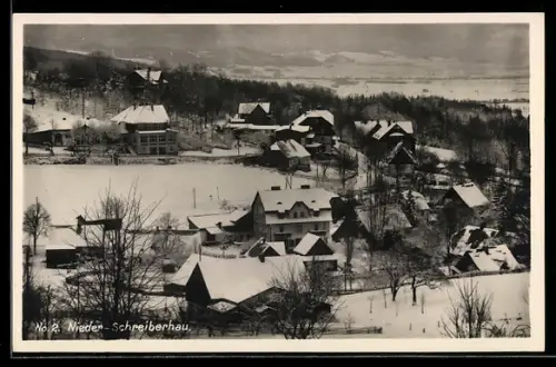 AK Nieder-Schreiberhaus, Ortsansicht aus der Vogelschau im Winter