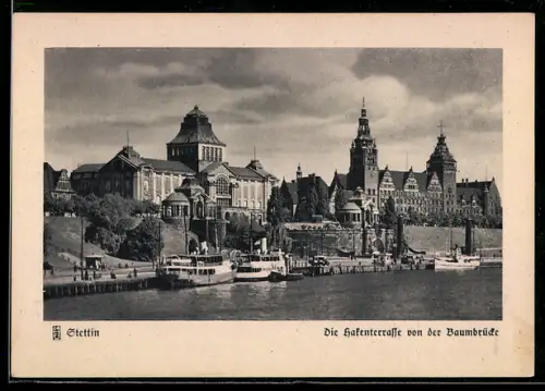 AK Stettin, Hakenterrasse von der Baumbrücke gesehen